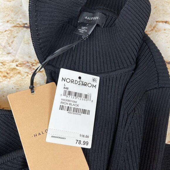 Halogen Shoulder Cutout Mock Neck Rib Sweater NWT Large Black - Picture 6 of 8